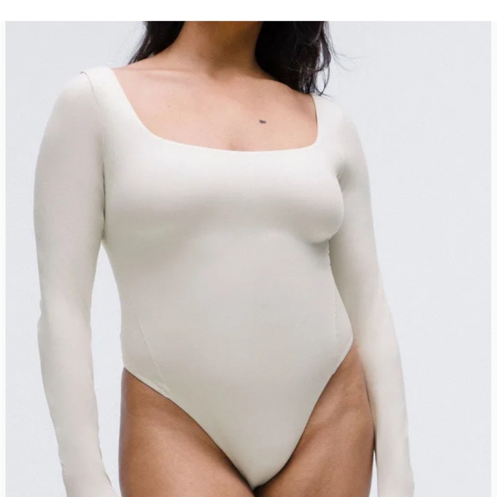 lululemon athletica Long Sleeve Square Neck Bodysuit in Cream